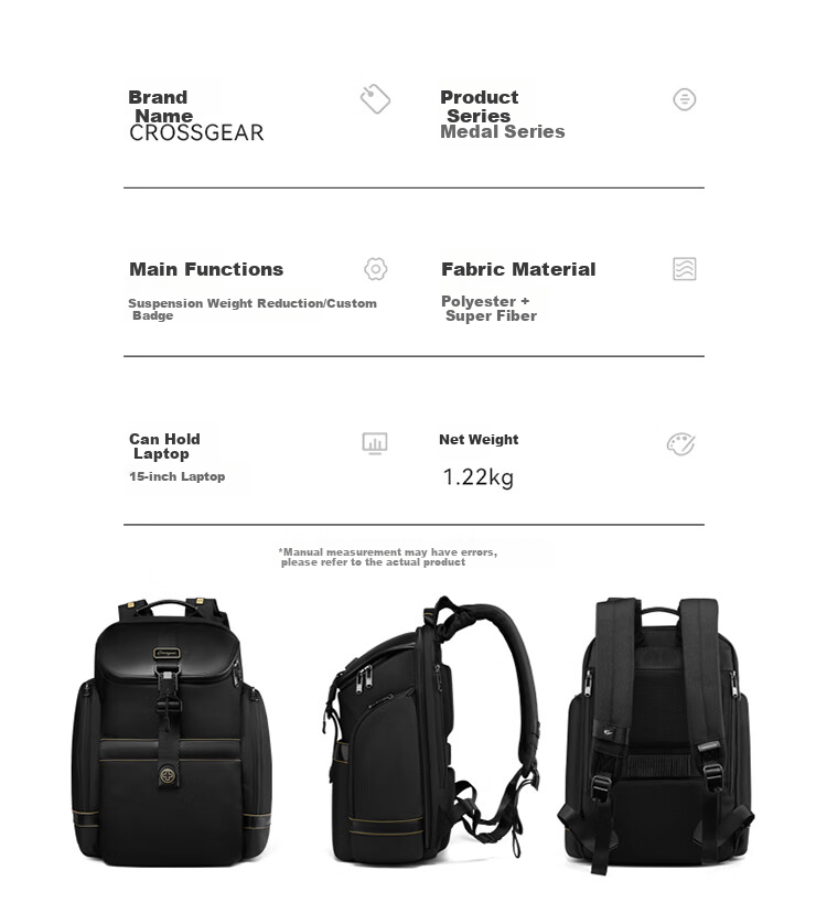 CROSSGEAR Cross Medal Weight Reduction Master Genuine Leather Business Backpack for Men, 16-Inch Laptop Bag, Large Capacity Travel Bag for Business Trips 18