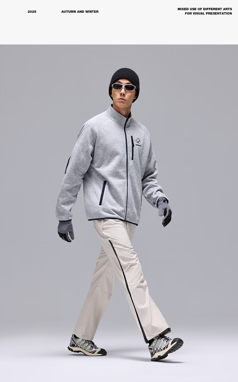 CAMEL Stand Collar Fleece Jacket Unisex Polar Fleece Liner Warm Coat A35CZ0L1239 Light Sand Yellow L 3