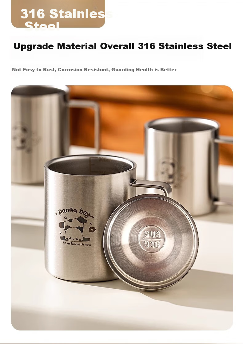Onlycook 316 Stainless Steel Cup Water Cup Children's Baby Sippy Cup Milk Cup Breakfast Cup No Lid Panda 300ml 2