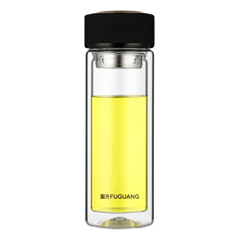 Fuguang Double-Layer Glass Cup for Men And Women, Water Bottle, Supports Group Purchase Customization, 304 Stainless Steel Tea Infuser Mug, 400ml Black