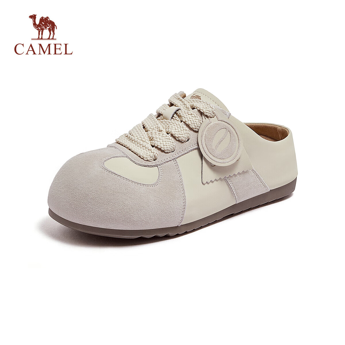 CAMEL Women's Birkenstock Style Relaxed Comfortable Wide Toe Flat Casual Shoes L25A700105 Beige (Half Slip-On) Size 38