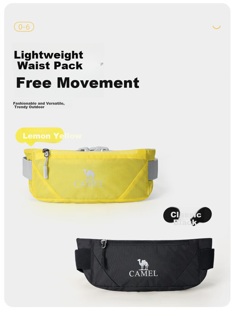 CAMEL Outdoor Sports Waist Pack for Men And Women, Running-Specific Phone Pouch Belt, Lightweight Morning Jogging Bag, Classic Black 574C658628 6