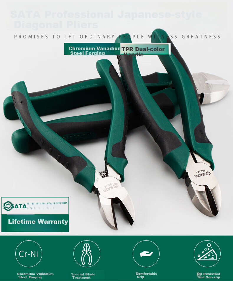 SATA 70221A Professional Japanese Diagonal Cutting Pliers, 5" 5 Inch 1