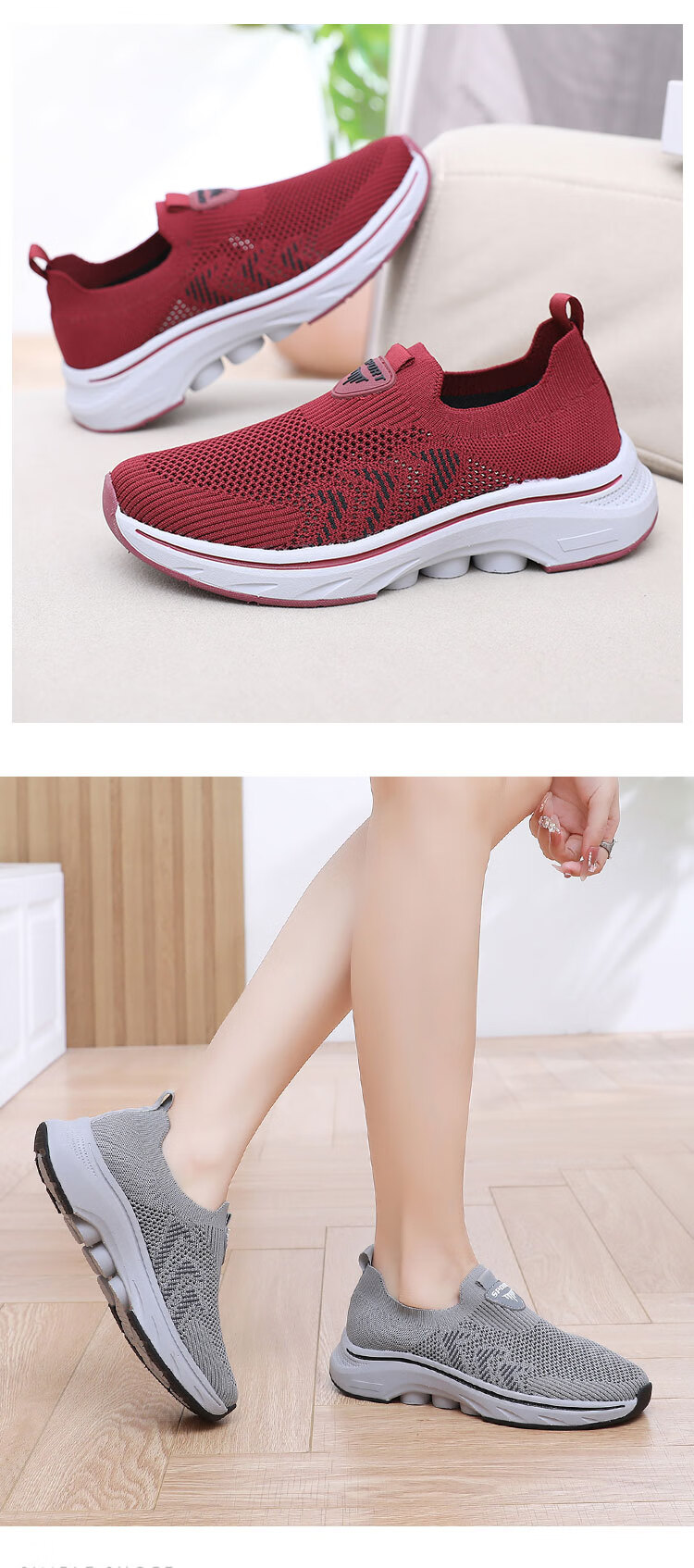 Anglerfish Old Beijing Cloth Shoes Women's Summer Breathable Mesh Slip-On Walking Shoes A6008 Gray Size 38 11