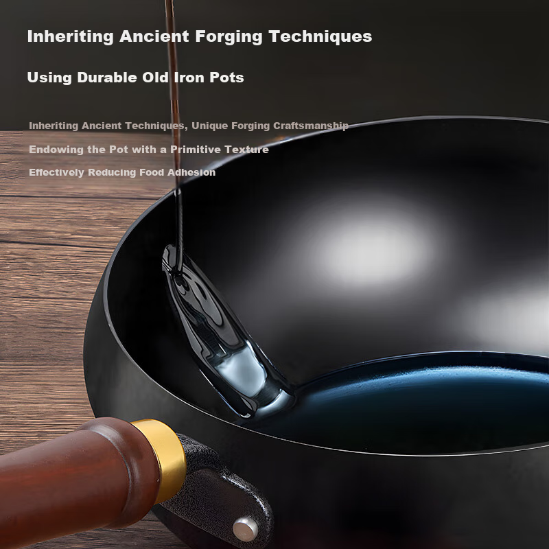 Royalstar Zhangqiu Iron Wok, Large Belly Pot for Home Use, Non-Coated Stir-Fry Pan, Suitable for Induction Cooker And Gas Stove, 26cm with Lid