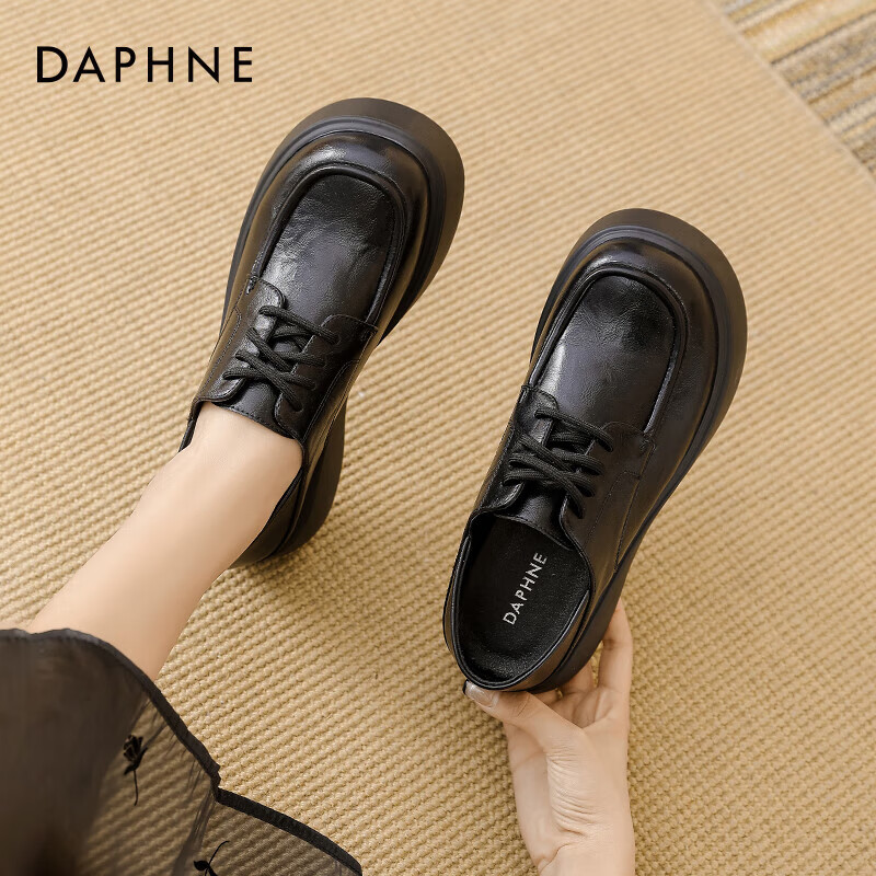 DAPHNE Retro Versatile Comfortable Spring And Autumn British Style Black Lace-Up Shoes Thick-Soled Heightening Loafers, Black, Size 36