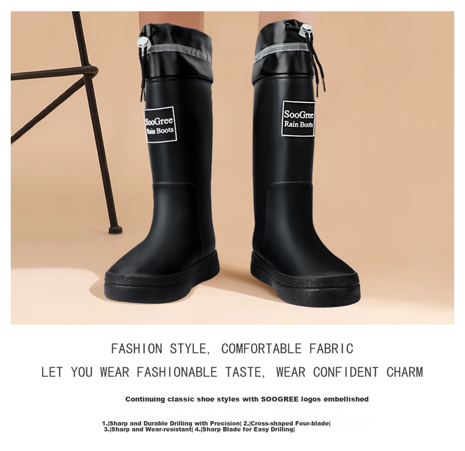 SooGree Women's Rain Boots, High-Top with Drawstring, Waterproof And Wear-Resistant, Outdoor Travel Water Shoes, Dirt-Resistant Rain Boots 2