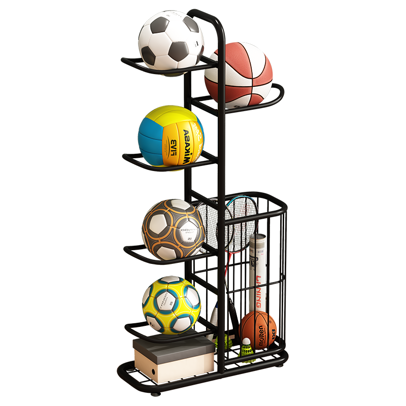 WOJIA Basketball Hoop Storage Rack, Home Sports Equipment Organizer, Indoor Floor-Standing Storage Basket for Children's Soccer And Volleyball, Black