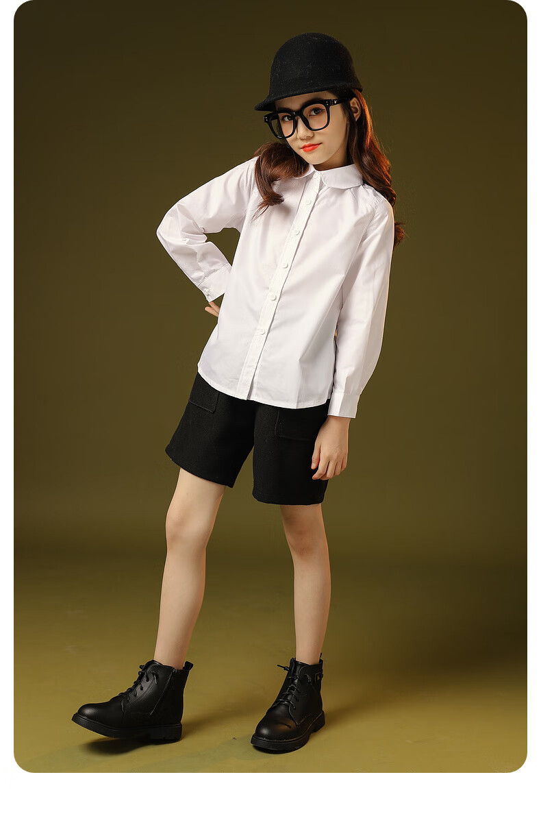 Fulomi Girls' Shirt Spring Autumn Fashion Versatile White Top School Performance Long Sleeve Shirt Large White 140 7