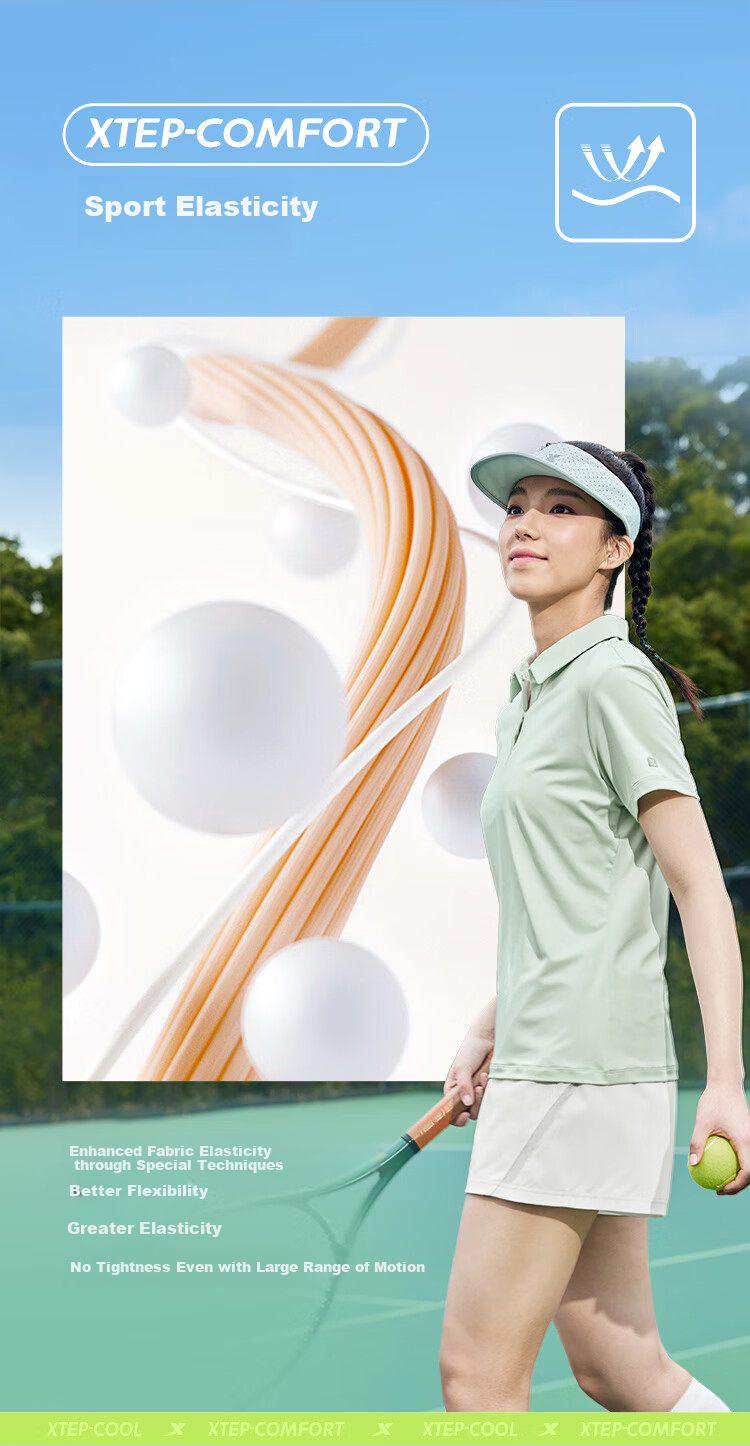XTEP Women's Quick-Dry Short Sleeve Polo Shirt Summer Training Badminton Yoga Sports Top with Set-In Shoulder and Turn-Down Collar 4