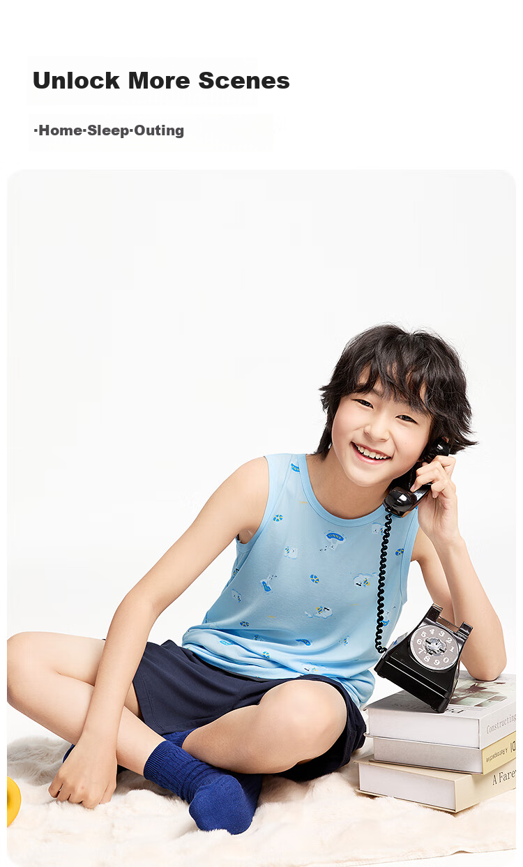 Annil Boys' Clothing Set, Home Wear Vest Set, 2025 Summer New Modal Breathable Elastic Pajamas And Pants 3
