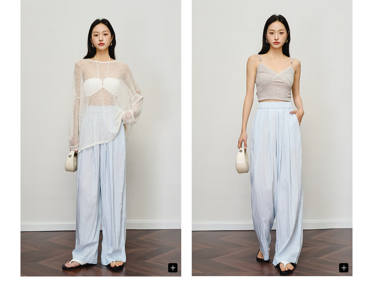Olrain Women's Loose Wide-Leg Floor-Length Yamamoto Pants Summer High-Waist Slim Casual Pants Blue S 5