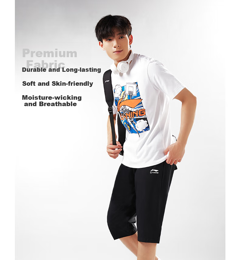 LI-NING Summer Lightweight Breathable Sports T-Shirt Men Loose Comfortable Short Sleeve Fashion Casual Classic Versatile Crew Neck Tee 9