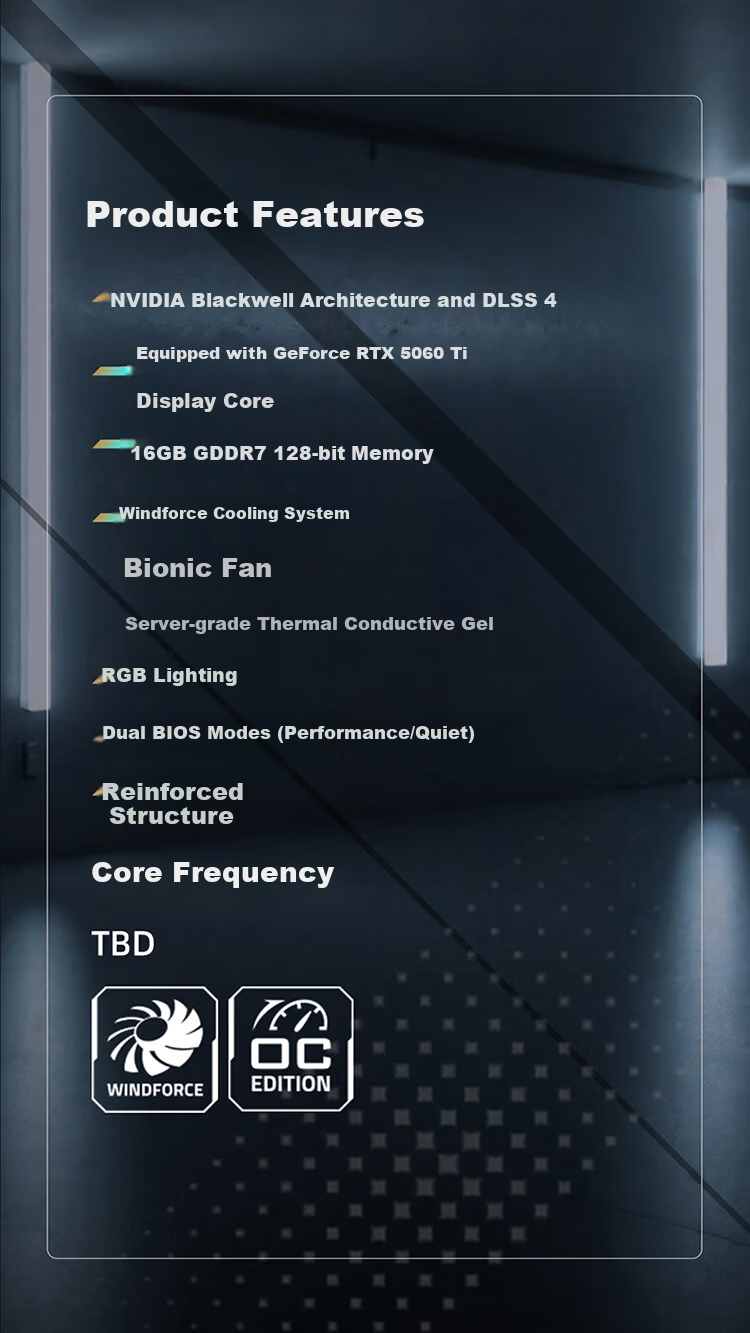 GIGABYTE 5060Ti 16GB Graphics Card, Fengmo MAX OC GeForce RTX 5060 Ti WindForce MAX OC SFF 16GB DLSS4 Gaming E-Sports Graphics Card 4