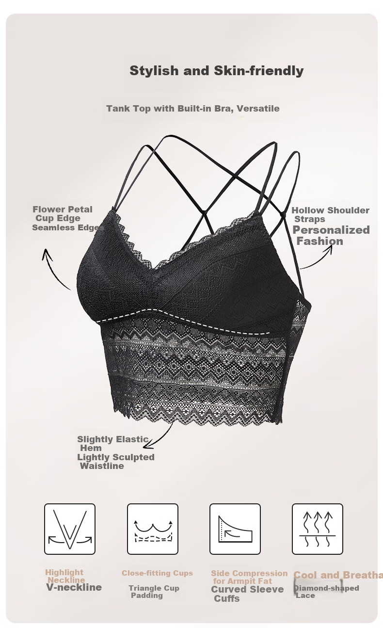 MiiOW Women's Camisole Tank Top [Lace Cross Beautiful Back] Vest Bra One-Piece Can Be Worn As Outerwear Sexy Brassiere Inner Layer 6