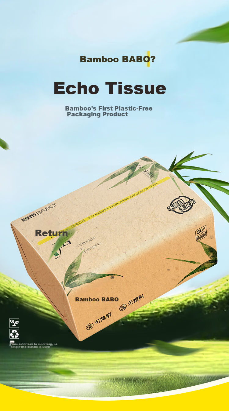 Banbu Plastic-Free Facial Tissues, 5-Ply, 80 Sheets*20 Packs, Size S, Biodegradable, Eco-Friendly Tissues, Napkins, Paper Towels, Whole Box 1