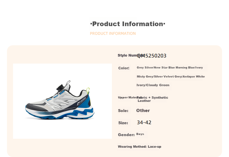 QIAODAN Boys' Running Shoes, Big Kids' Rotary Buckle Summer Sports Shoes, Children's Lightweight Sneakers, Light Mist Gray/silver, Size 38 25