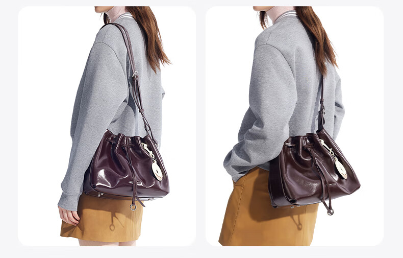 AMAZING SONG Women's Handbag, Sweet Donut Drawstring Bucket Bag, Cowhide Shoulder Crossbody Bag, High-End Fashion Niche Commuter Tote Bag, Women's Gift 7
