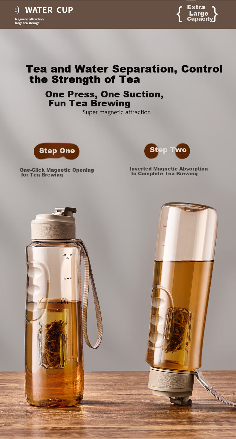 CICA Magnetic Bubble Tea Cup with Tea Infuser, Large Capacity Tritan Water Bottle for Men, Heat-Resistant Outdoor Water Bottle for Summer 11