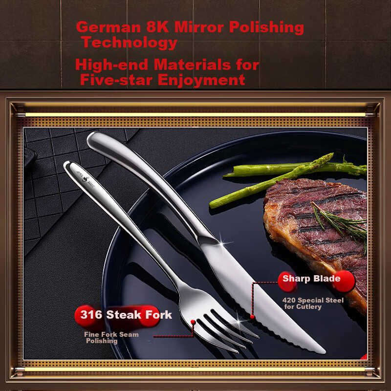 SSGP® 316 Stainless Steel Steak Knife And Fork Set, Western-Style Cutlery Set for Steak, 4-Piece Set W34218 1