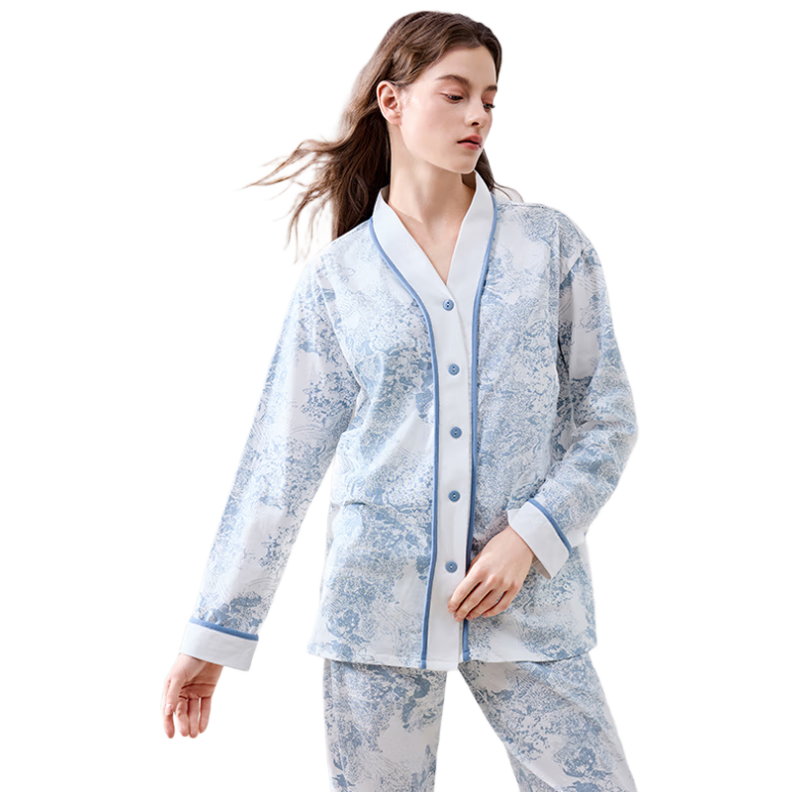 JOYNCLEON Maternity Wear, Pure Cotton, Spring And Summer, Nursing-Friendly Pajamas, Pre And Postpartum, Breathable And Comfortable, Blue XXL Jyz154235