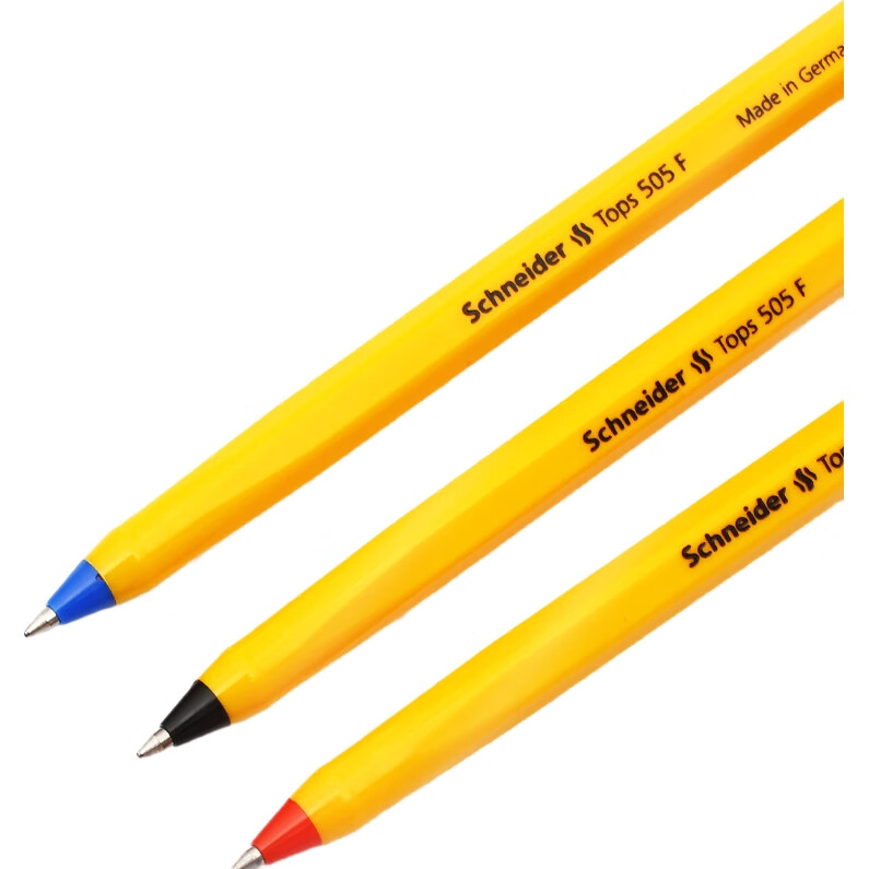 Шариковая ручка Schneider 505F, 0.5 мм, черная, 5 шт. в упаковке, классическая желтая ручка