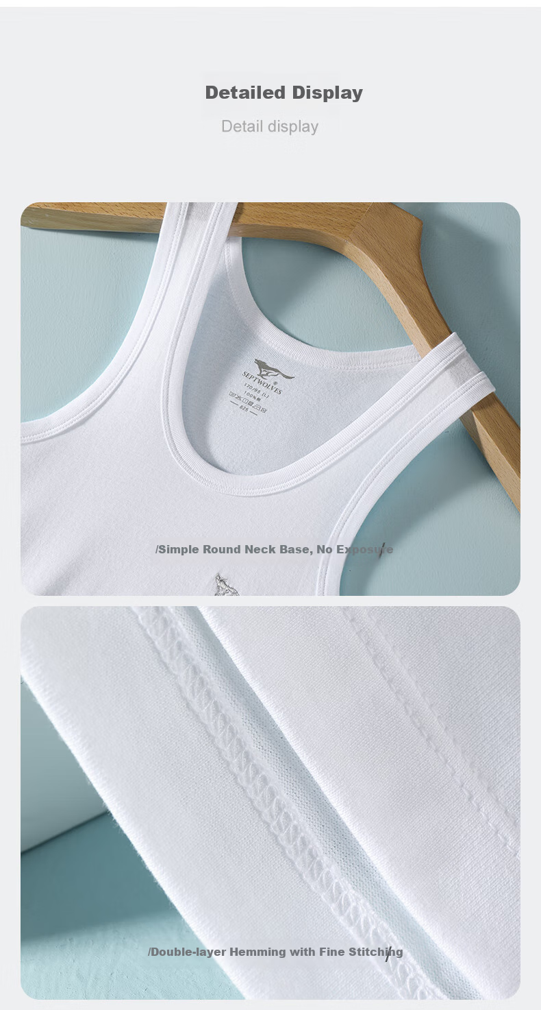 SEPTWOLVES Men's Cotton High-Elastic Vest, Sweat-Absorbing Breathable Sports Undershirt Vest 13