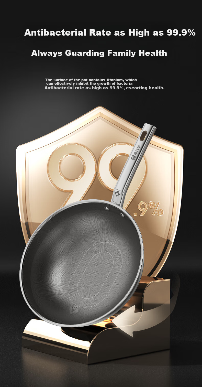 KOBACH Non-Coated Wok, True Titanium Zero Coating PRO Version, Antibacterial Stir-Fry Pan, 32cm, Dishwasher Safe 10