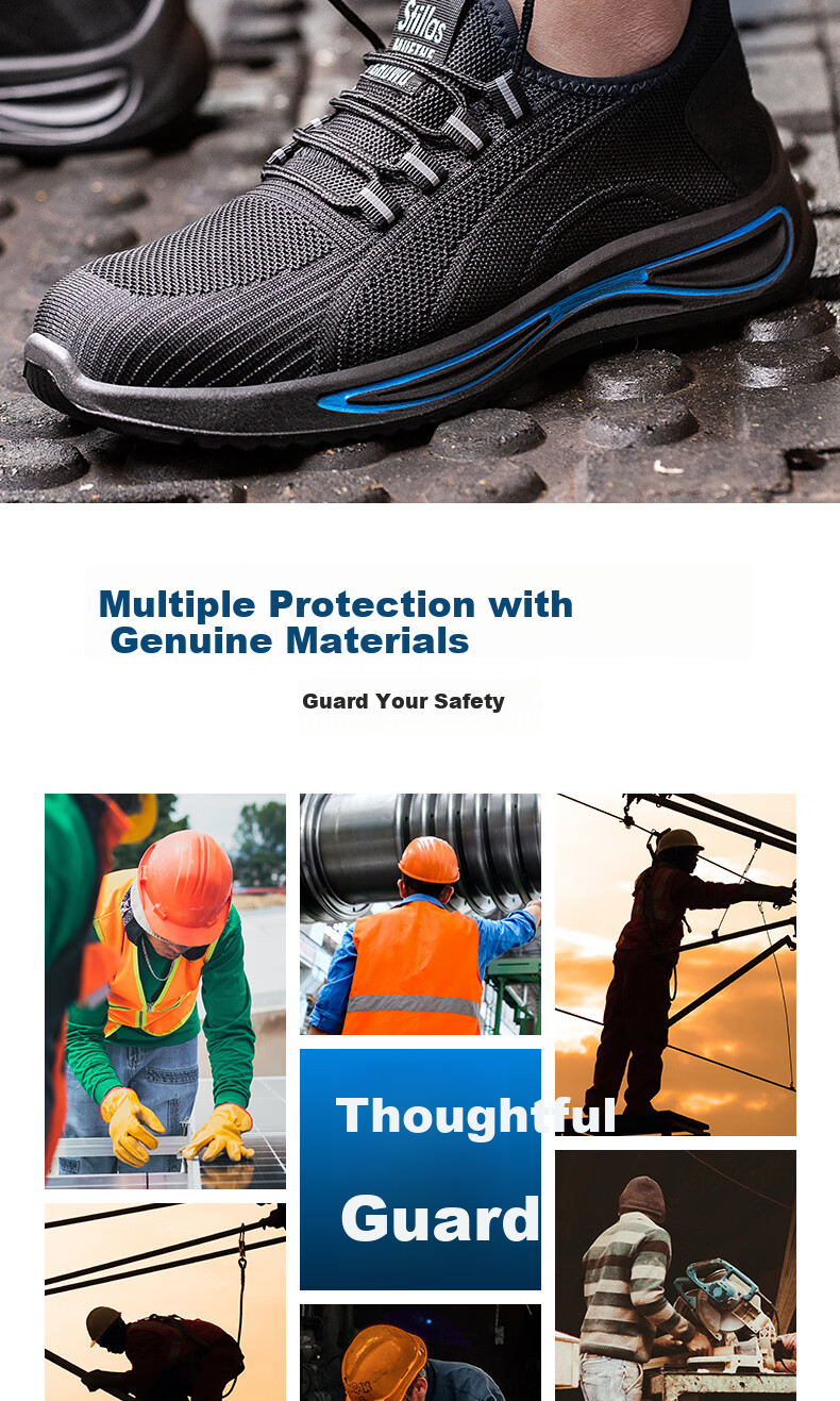 LAOGUANJIA Men's Safety Shoes with Steel Toe, Anti-Smashing, Puncture-Resistant, Flyknit Breathable Comfortable Solid Wear-Resistant Work Site Safety Shoes 356 Size 37 3