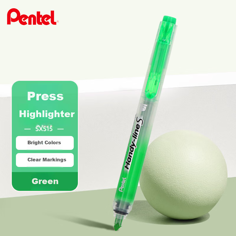Pentel SXS15 Retractable Highlighter Pen, Journal Marker, Extendable Large Capacity Refillable Highlighter Pen, 4.5mm, Gree