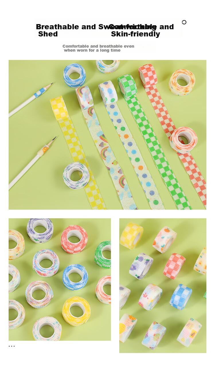 Zhonghua (Chung Hwa) Finger Protector Bandage, Anti-Callus And Anti-Friction, for Girls, Cute Ins-Style Bandage, Protective Finger Wrap, Self-Adhesive Writing Pen Grip Tape, 4 Rolls Pack, GF0005C 9