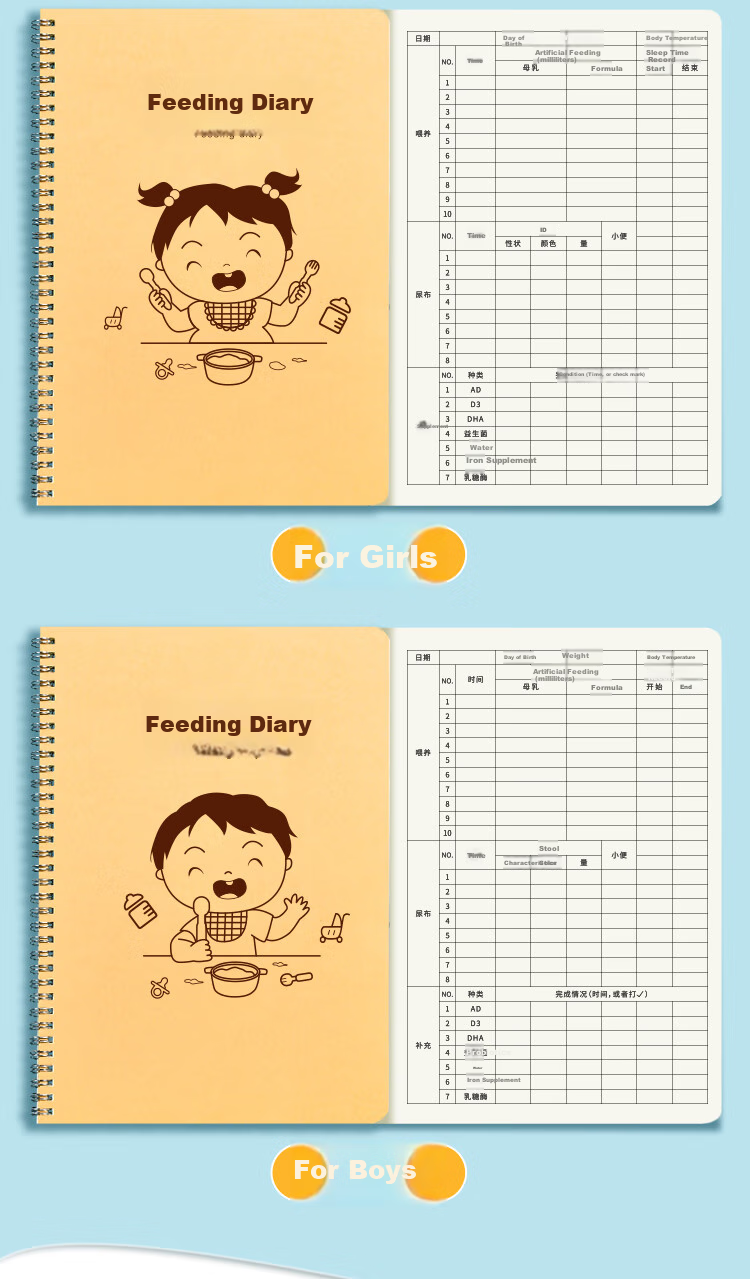 Weikeduoli 2 A5 Feeding Record Books for Baby Boys, Breastfeeding Diary, Newborn Growth Record Manual, Infant Supplementary Food Feeding Book, Soft Spiral Notebook, Can Record 100 Days [Internet Bestseller] 16