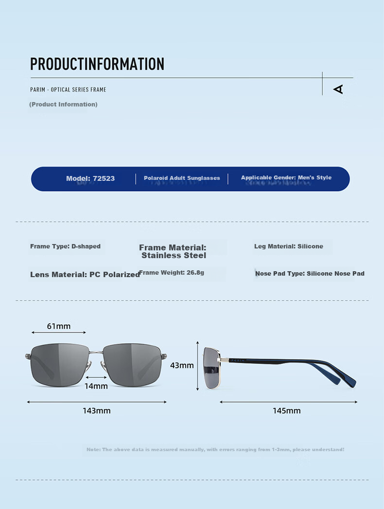 PARIM Sunglasses for Men, UV Protection Polarized Lenses, Driving Glasses, Square Frame Sports Fishing Sunglasses 72523 3
