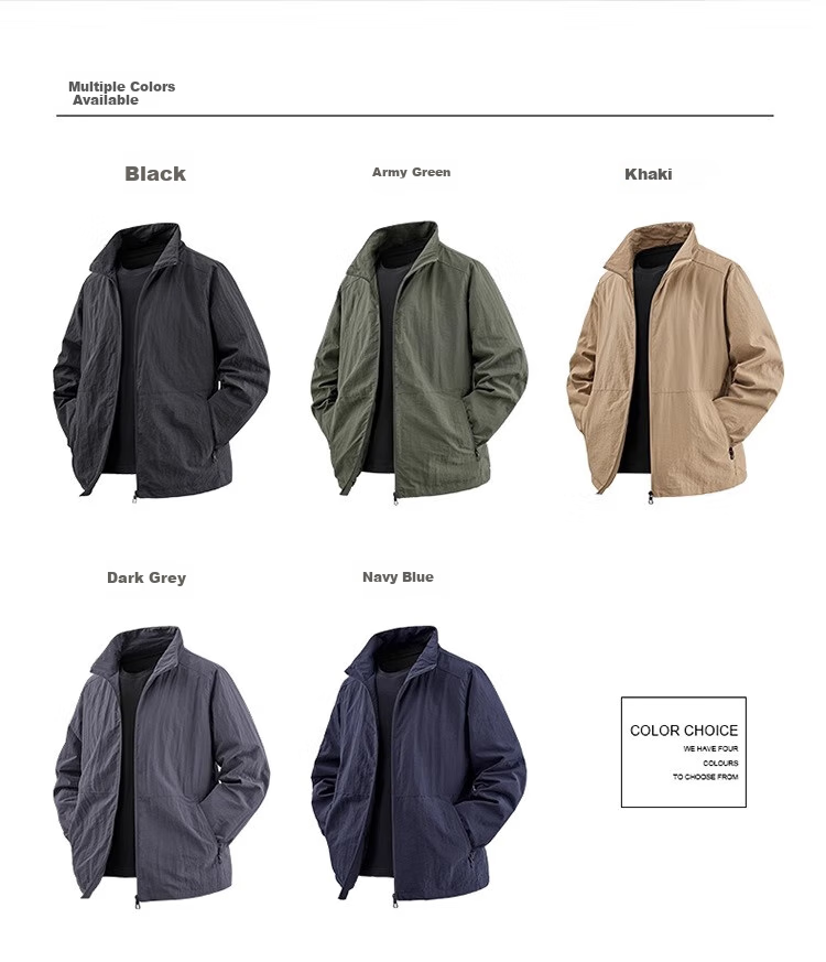 VANCAMEL Casual Jacket for Men, Autumn Outdoor Windproof And Waterproof Coat, Loose-Fitting Stand Collar Trendy Outerwear, Black, XL 4