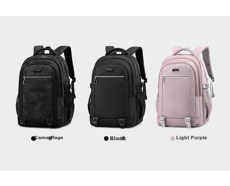 Edison Middle School Student Backpack, Large Capacity, Water-Resistant, Lightweight, Reflective, Double Shoulder Bag, Travel Backpack K051-2 5