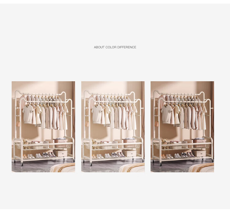 Yupin Floor-Standing Coat Rack, Movable Clothes Hanger Stand YJ138, Double-Layer Milk White, 100cm 17