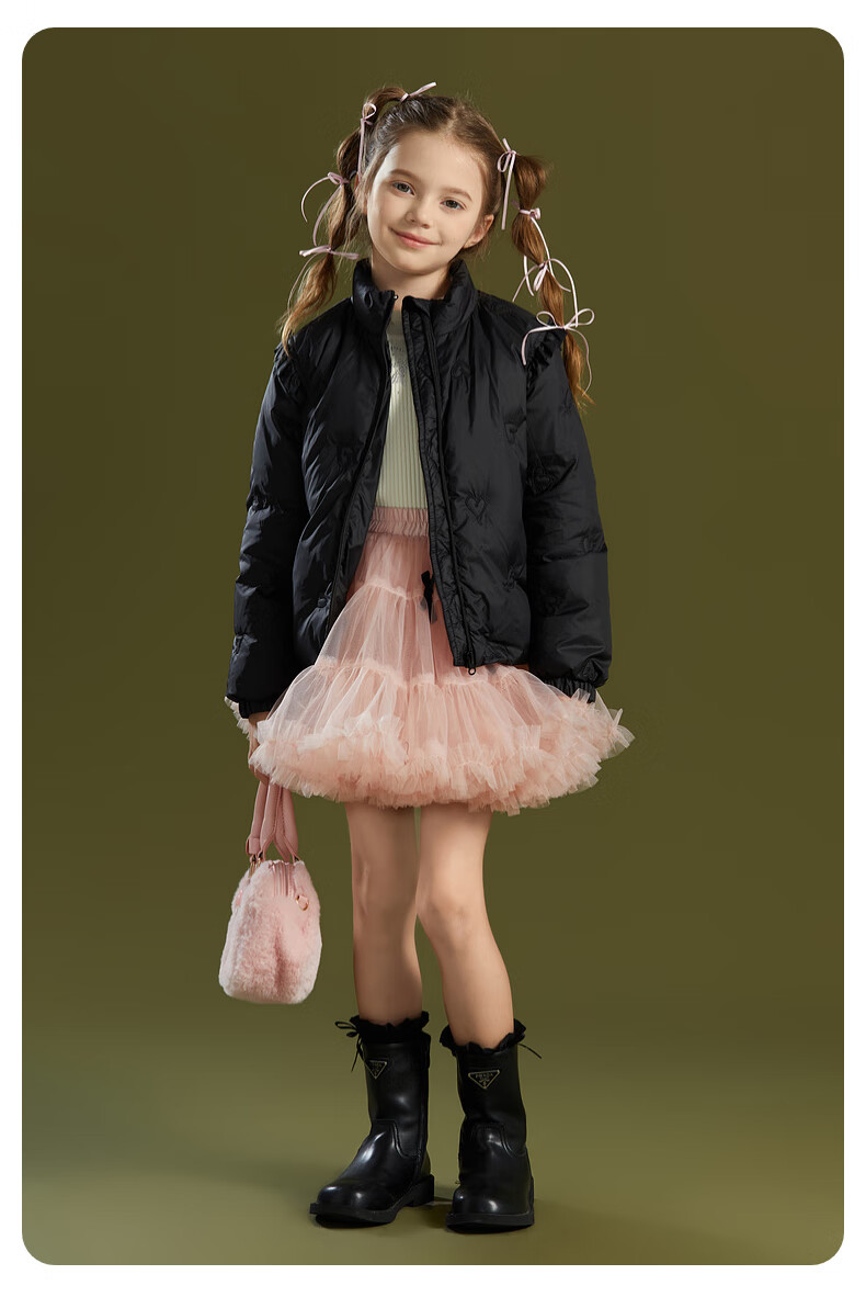 Follow Me Girls Lightweight Down Jacket Winter Children's White Duck Down Short Stylish Warm Coat Black 120cm 15