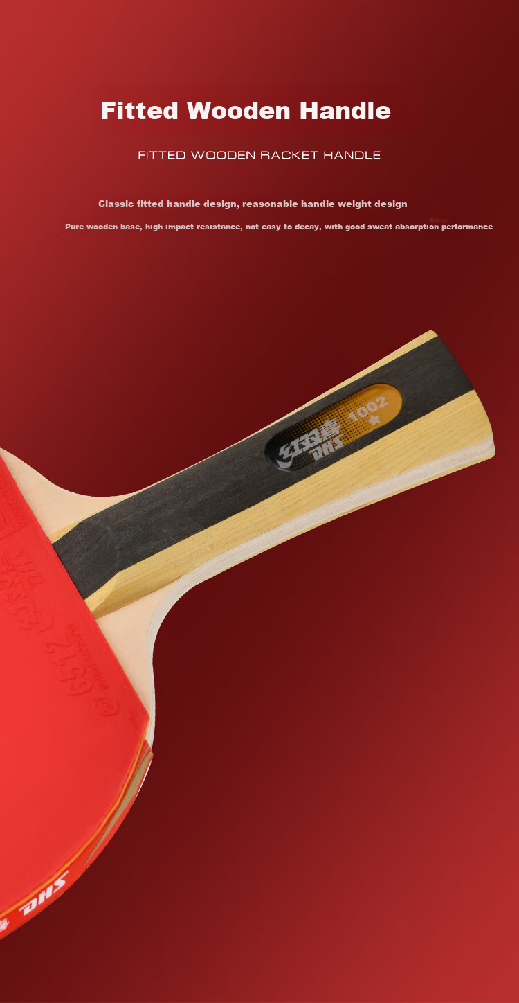 DHS Table Tennis Paddle, Professional 3-Star (Penhold Grip), Two Paddles Per Set, Double-Sided Reverse Rubber, Includes Racket Case, H3002 5