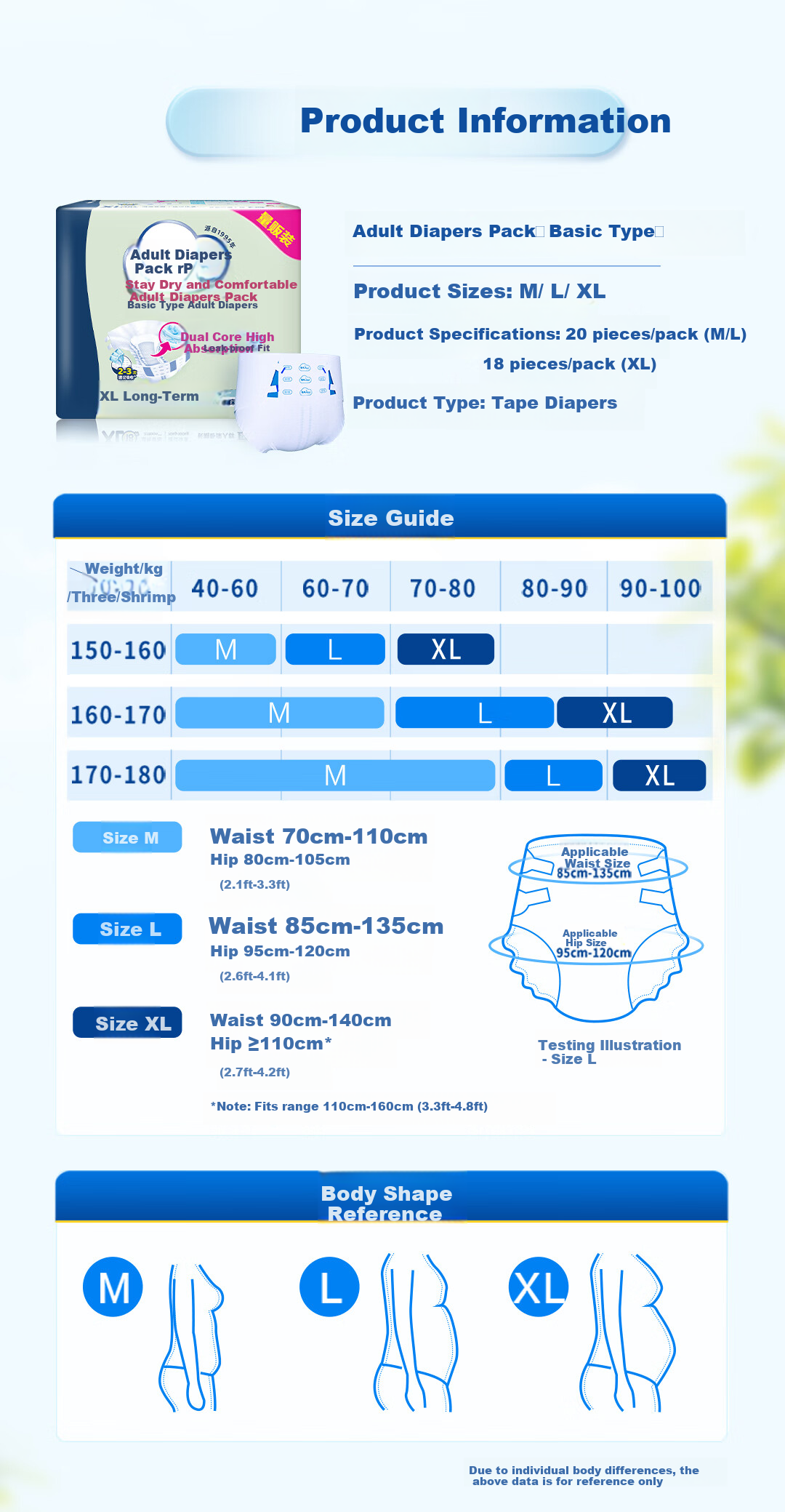 Dr.P Dry And Comfortable Adult Diapers, Basic Type XL, 18 Pieces (Waist: 90-140cm), for Elderly And Postpartum Wome 12