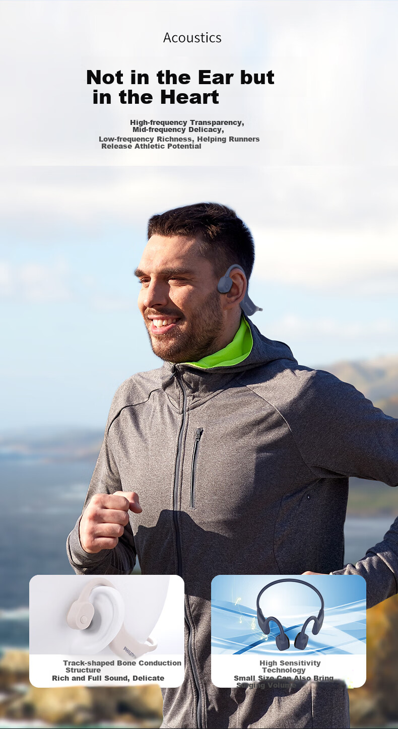 PHILIPS Bone Conduction Bluetooth Headphones, Professional Sports Running, Ear-Hook Style, True Wireless, Open-Ear Design, Not In-Ear, Clip-On, Long Battery Life, High-End Noise Reduction, Suitable for Apple And Huawei, TAA6609C Black 7