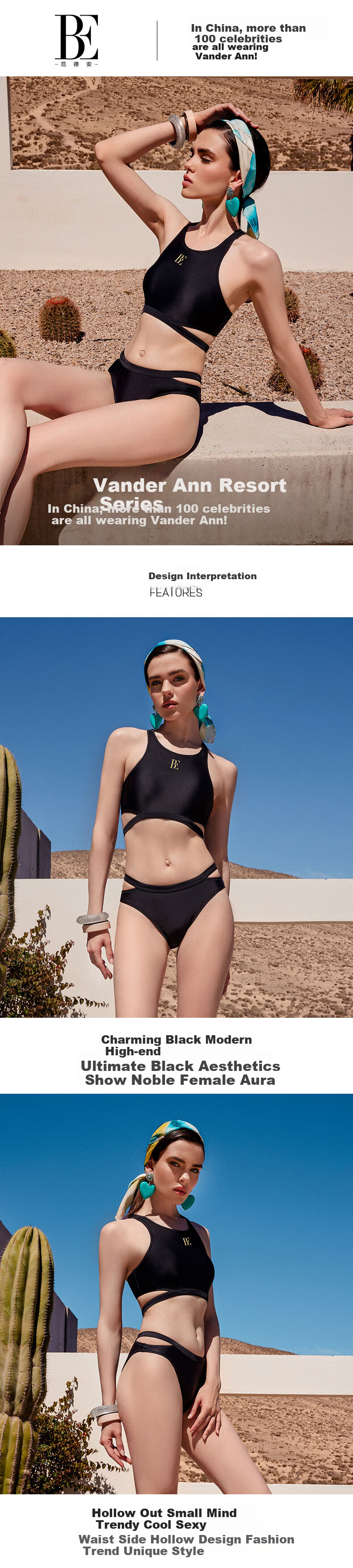BALNEAIRE Fashion Series Two-Piece Beach Swimsuit Triangle Top Black Small Bust Sexy Push-Up Vacation Hot Spring 83795 L 1
