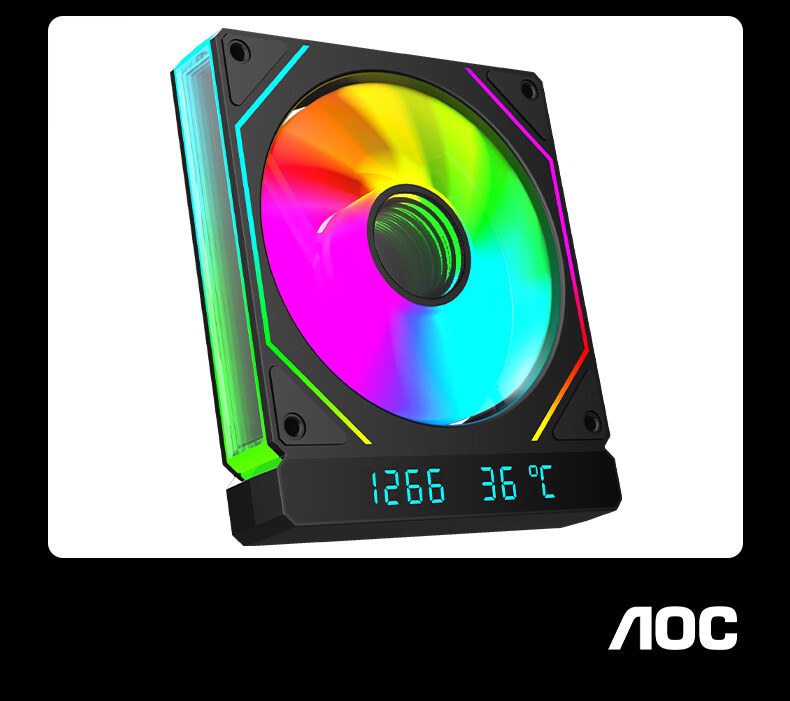 AOC T1200RB/93 Black Chongye Case Cooling Fan with Speed, Temperature, Digital Display, ARGB Synchronization, 5V 3-Pin Daisy Chain, PWM Temperature Control, And Hydraulic Silent Operatio 3