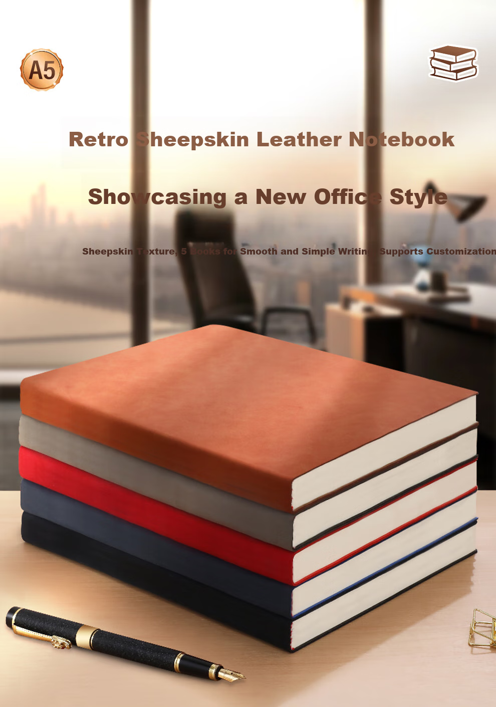 Jiaranheng Business Notebook, Aesthetic A4 Vintage Sheepskin Cover Notebook, Journal Diary, Soft Cover for Office Work Stationery, Meeting Record Book, Customizable, Navy Blue 1
