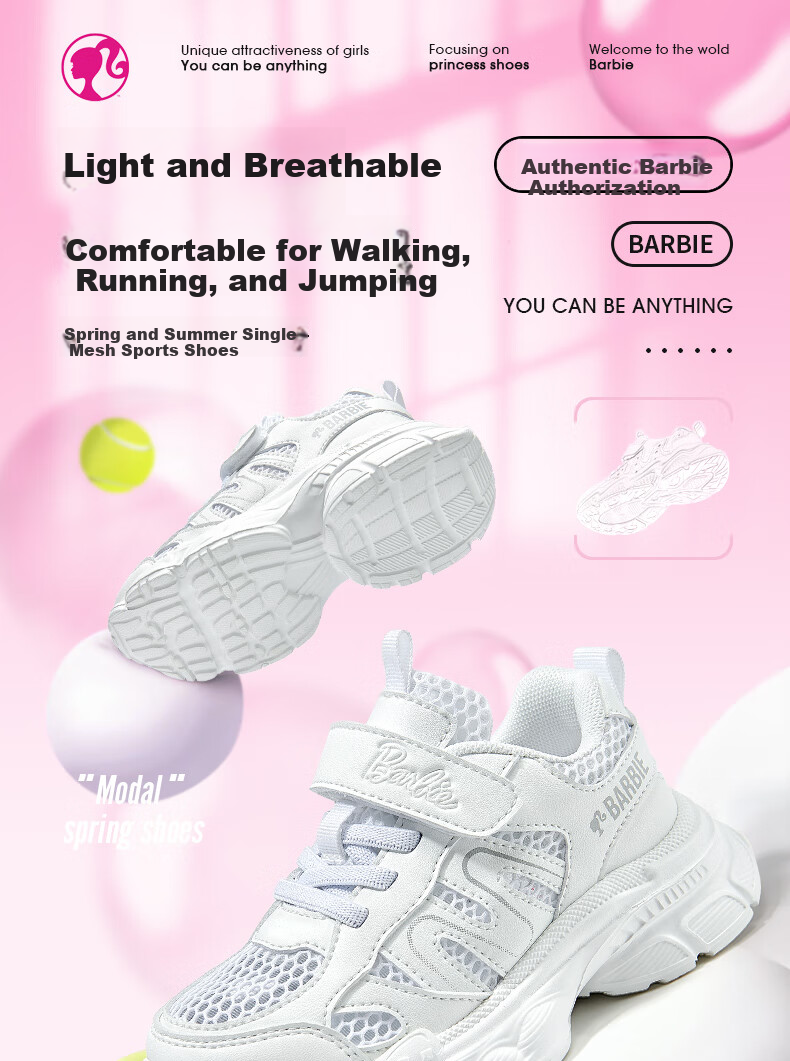 Barbie Girls' Summer Mesh Shoes, Breathable Dad Shoes, Student White Sneakers, Sports Shoes DA6702, White, Size 32 1