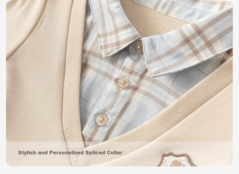 DAVE & BELLA Boys' Long Pants Set, Spring And Autumn Wear, Gentleman Preppy Style, Fake Two-Piece Shirt Set 3