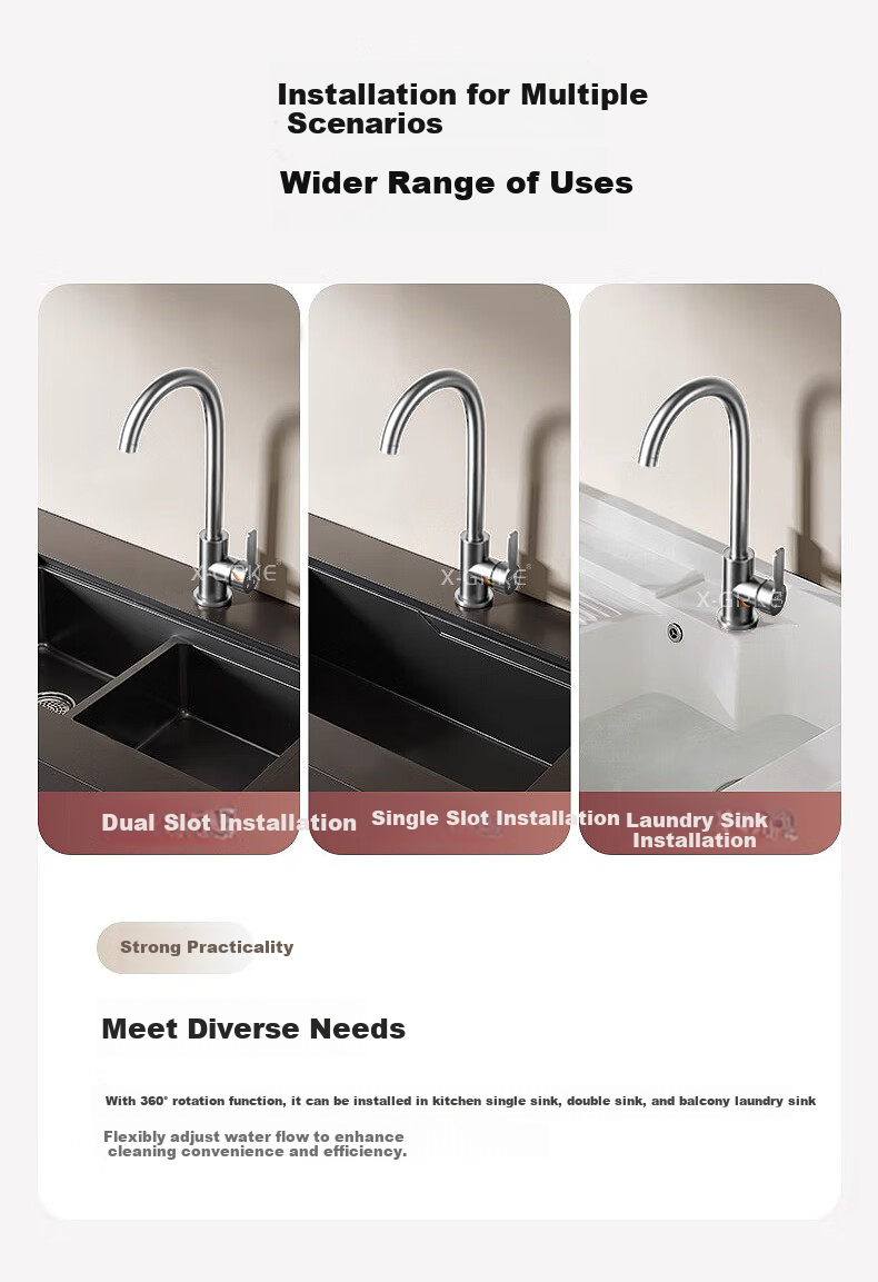 X-GRKE [Germany] Kitchen Faucet Hot And Cold Water Two-In 304 Stainless Steel Sink Faucet with 360° Rotation LR 16
