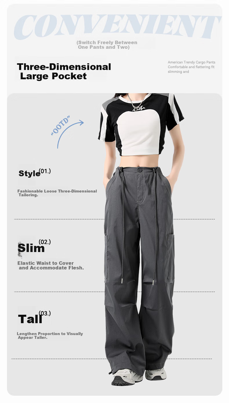 FitonTon Women's Pants, New Style for Fall/winter 2025, American-Style Large Pockets, Cargo Pants, High-Waisted Straight-Leg, Loose-Fitting, Slimming Casual Pants for Wome 3