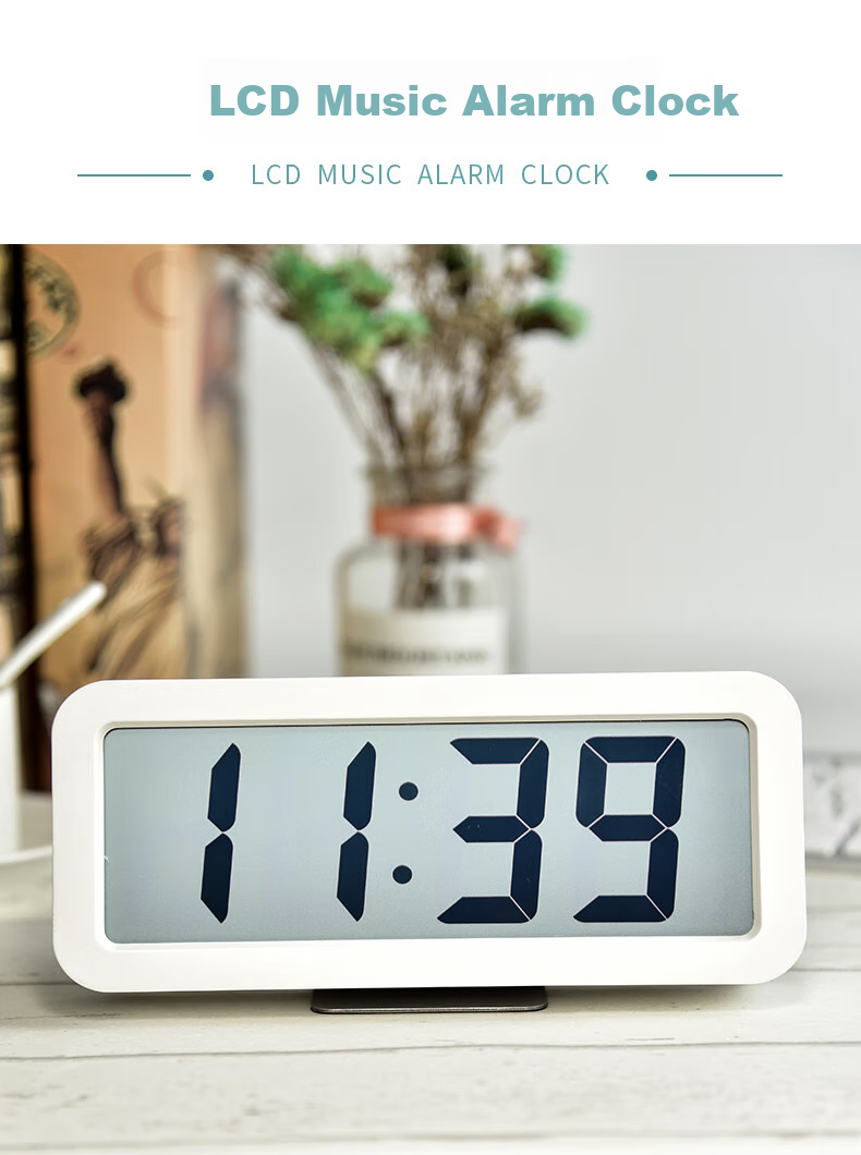 Hense LCD Desktop Clock, Living Room Electronic Clock, Large Digital Display for Middle-Aged And Elderly, Alarm Clock, Wall-Mountable, Bedroom Bedside Table Clock, Musical Ringtone, Simple Alarm Watch HA919 Black 1