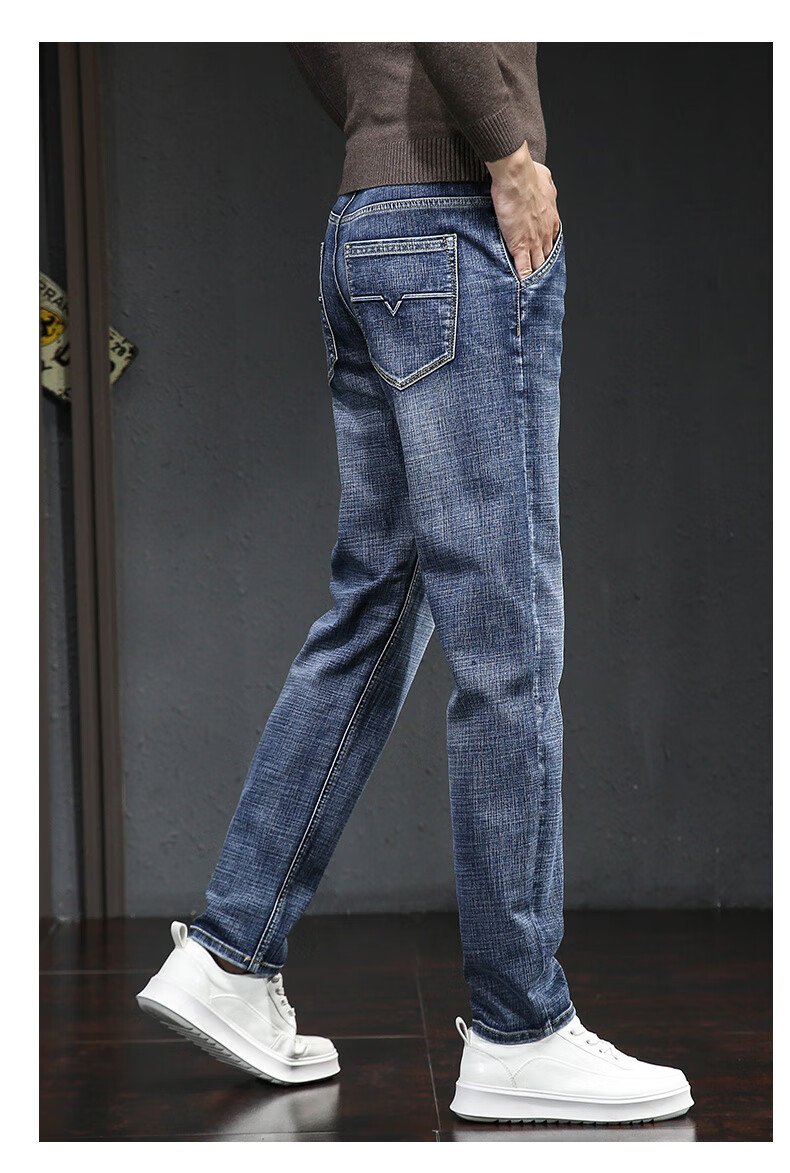 JEANSWEST OUTDOOR Men's Jeans, Spring And Autumn Business Casual Loose Straight-Leg Elastic Versatile Pants for Young And Middle-Aged, Blue-Gray, Size 32 10