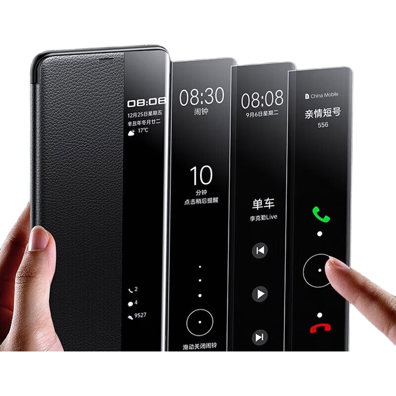 Чехол-книжка Eddga "Chuan Lian Jin Bao" для Huawei Mate50 Pro, флип-обложка с окном для просмотра уведомлений, полная защита, ударопрочный, натуральная кожа, с функцией "сон/пробуждение", черного цвета